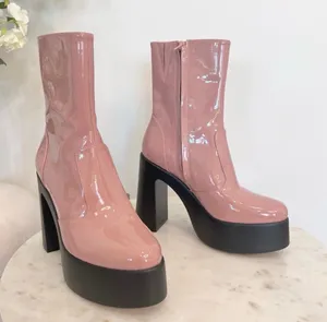 Gianni Bini Chunky Platform Mid Boots Patent leather Size 9 Womens dusty pink thumbnail 1