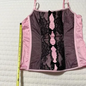 Victoria’s Secret Corset Style Tank Top Sz M Medium Pink With Black Lace thumbnail 2