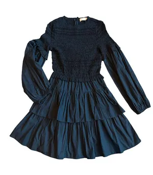 Ulla Johnson Black Smocked Tiered Ruffle Long Sleeve Nadia Dress Size 0 Women's thumbnail 1
