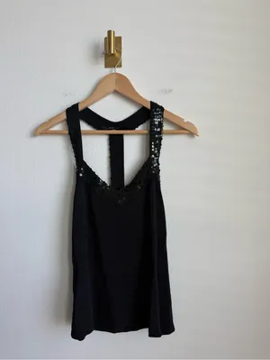 Vintage Nadine Black Sequin V Neck Sleeveless Blouse Top Y2K Size 2 thumbnail 4
