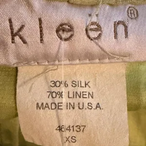 Kleën Silk Linen Maxi Skirt XS Chartreuse Lime Green Elastic Waist Made USA Boho thumbnail 2