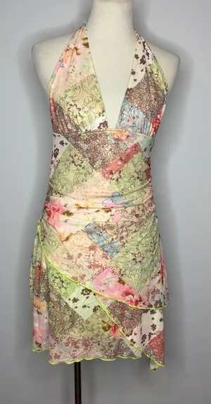 Shein - Backless Halter Neck Asymmetrical Hemline Sleeveless Print Dress thumbnail 1
