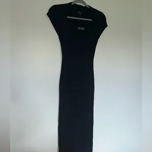 Emory Park Black Ribbed Knit Maxi Dress with Square Neckline thumbnail 4