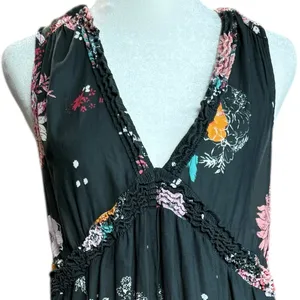 Free People “Purple Haze” Black Floral V Neck Tunic‎ Top Sz XS thumbnail 4