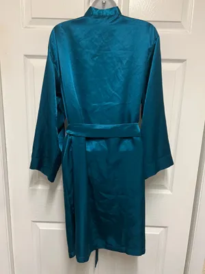Icollection Teal Short Satin Robe Blue Size L thumbnail 7