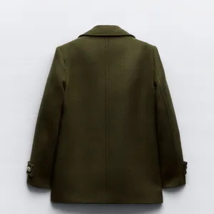 NWT ZARA WOOL BLEND DOUBLE-BREASTED COAT KHAKI Green Bloggers Fave Oversize READ thumbnail 8