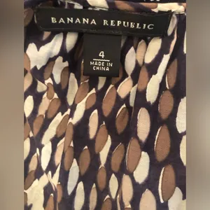 Banana Republic Printed Silk Blend Midi Peasant Dress 4 Tied Scoop Neck Brown thumbnail 5