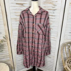 CUTLOOSE Women's XL Plaid Long Sleeve Shirtdress Maroon Burgundy Y2K Grunge thumbnail 3