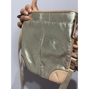 Y2K COACH‎ Silver Swingpack crossbody bag purse 50168 Tan leather trim EUC I thumbnail 4