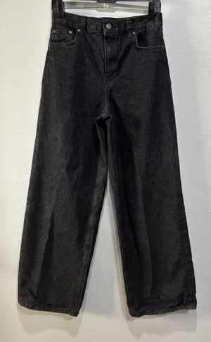Zara Jeans Wide Leg High Rise Womens 4 Black Denim Pants Grunge Streetwear thumbnail 1