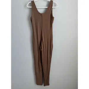 JLUXLABEL Pecan Alo Jumpsuit Brown Double Layer Scoop‎ Neck Bodycon Neutral XL thumbnail 4