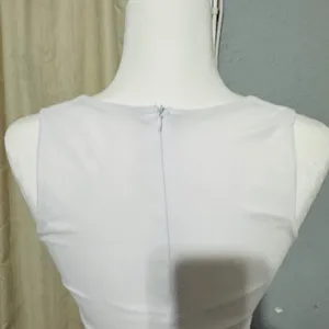 Fairy White Ruched Mesh Ruffle Hem Bodycon Lined Dress Square Neck Sleeveless‎ S thumbnail 6