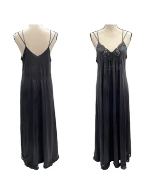 Vintage Shadowline Low V-Neckline Floral Lace Sexy Nightwear Maxi Slip Dress thumbnail 2