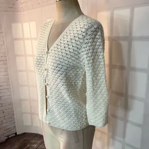 Lauren Ralph Lauren White Exclusive Hand Knit V-Neck Cardigan Petite Medium thumbnail 3