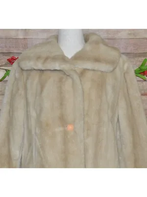 Vintage Dubrowsky & Joseph Faux Fur Coat Size 14 Cream Beige Plush Mod Jacket thumbnail 4