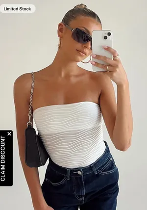 Princess Polly White Textured Strapless Bodysuit thumbnail 1