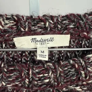 Madewell Cable Knit Sweater Burgundy‎ Gray Ivory Women's Size M Medium thumbnail 4