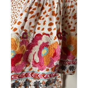 Savanna Jane Tunic Blouse Orange White Embroidered Floral Animal Print Large thumbnail 4