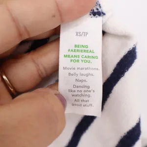 Aerie Women's Navy White Striped Long Sleeve Polo Shirt Cotton Relaxed XS thumbnail 4