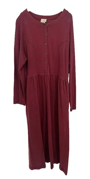 Vintage LL Bean Cotton Maxi Dress Maroon‎ Large Cottagecore Modest Prairie thumbnail 1