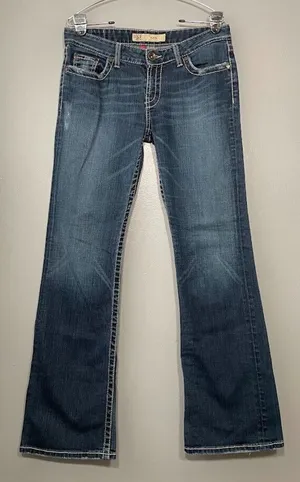 Buckle BKE Denim Kate Jeans Size 28X31.5 Whiskered Blue Western Bootcut Low Rise Y2K thumbnail 1