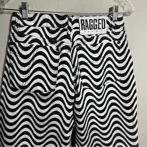 The Ragged Priest Black and White Wave Psychedelic Groovy Raw Hem Wide Leg Jeans thumbnail 9