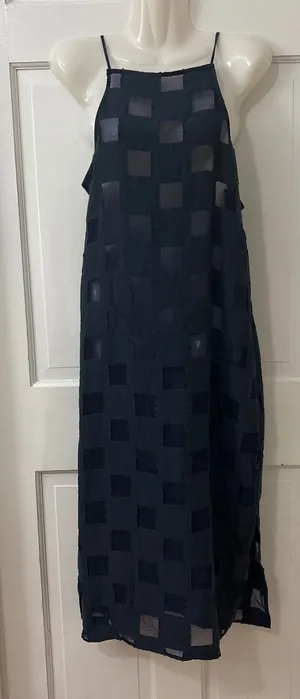 Onia Sheer Patchwork Coverup Midi Dress S Navy Boho Beach Chic Luxury Resort thumbnail 1