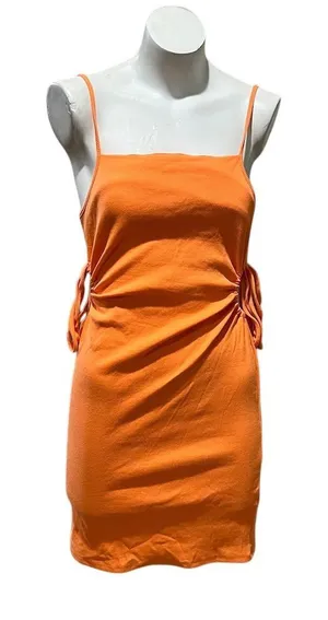 Zara Women's Orange Ribbed Mini Dress with Cutouts Size L thumbnail 1