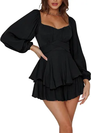 Amazon Black Lantern Long Sleeve Ruffle Layer Romper thumbnail 3