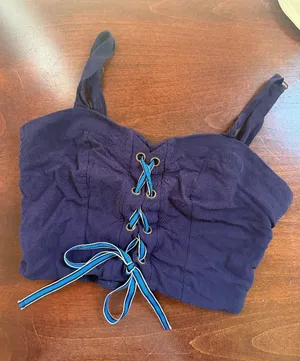 XHILARATION Navy Blue Lace Up Corset Style Crop Top Tank Size Small thumbnail 1