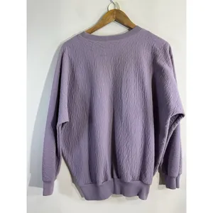 Womans Rafael Medium Purple Textured Embroidered Long Sleeve Pullover Sweatshirt thumbnail 2