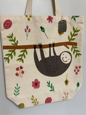 NEW World Market Sloth Printed Large Cotton Canvas Tote Bag thumbnail 3