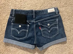 Levi's Dark Blue Rolled Hem Denim Midi Shorts thumbnail 6