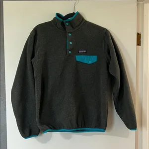 Patagonia Gray and Teal Fleece Pullover thumbnail 1