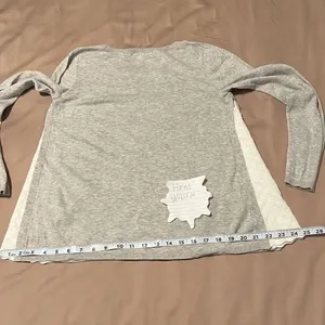 Loft size small long sleeve grey sweater with white lace inset on sides EUC thumbnail 8