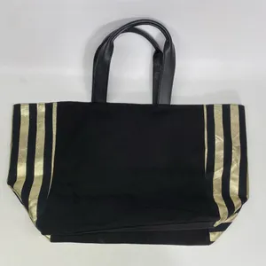 Victoria's Secret Heart Logo Black Gold Sparkle Canvas Tote Bag. thumbnail 2