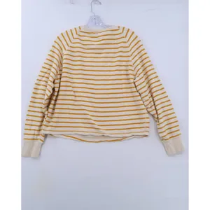 Mile(s) by Madewell Sweatshirt Womens Medium Yellow Ivory Striped Raglan Sleeve thumbnail 4