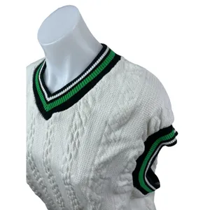 Zara Womens White Cable Knit V Neck Sleeveless Cricket Tennis Sweater Vest Top M thumbnail 3