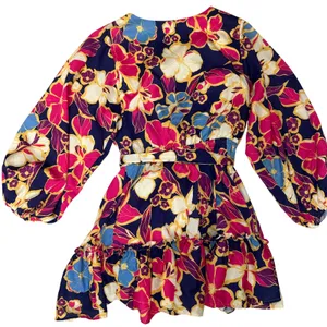 Baltic Born tally mini dress floral colorful balloon‎ long sleeve tie belt large thumbnail 2