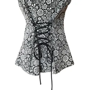 Anthropologie Corseted Jacquard Top Womens Size Medium White Black thumbnail 5