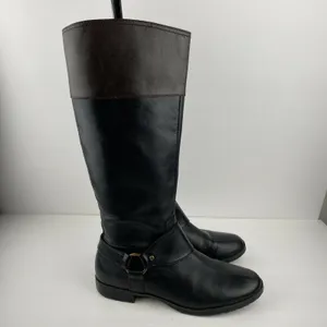 Ralph Lauren Sulita Harness Riding Boots Size 8‎ Black Brown Leather Knee High thumbnail 2