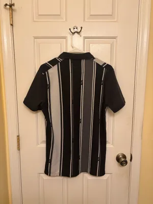 Nike Men’s Casual Black & Gray Striped 90s Style Vintage Polo Shirt thumbnail 2