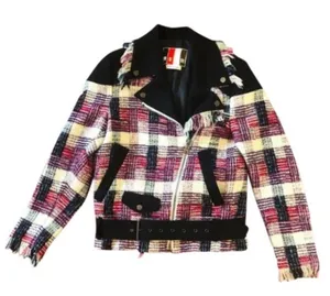 MSGM Plaid Moto Jacket Metallic Black Pink Purple Size 4 thumbnail 1