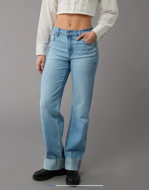 American Eagle Outfitters High-Waisted Stovepipe Cuffed Jeans thumbnail 2