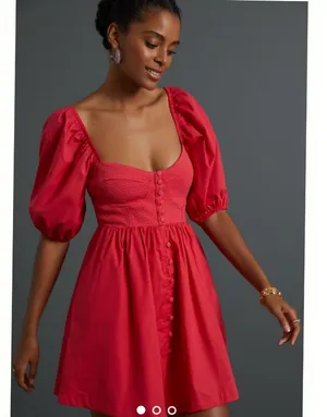 Anthropologie Maeve Puff-Sleeved Sweetheart MIni Dress thumbnail 1