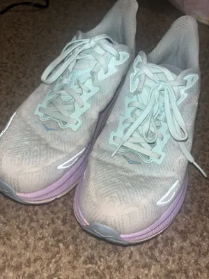 Hoka One One Clifton 8 running shoes in gray & purple #running #athletic thumbnail 1