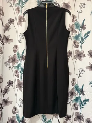 Calvin Klein Black Sleeveless Sheath Dress with Faux Leather Collar thumbnail 2