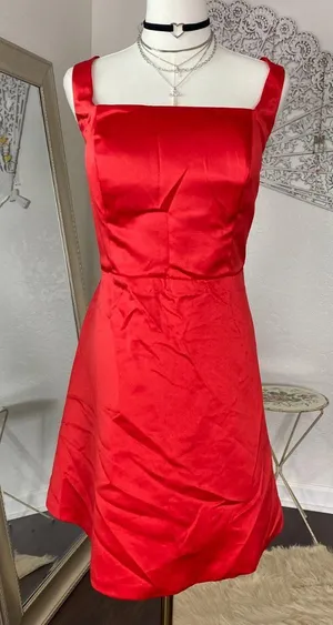 NWT Stacees Lace Up Corset Back Red Satin Mini Cocktail Evening dress 16 / L thumbnail 1
