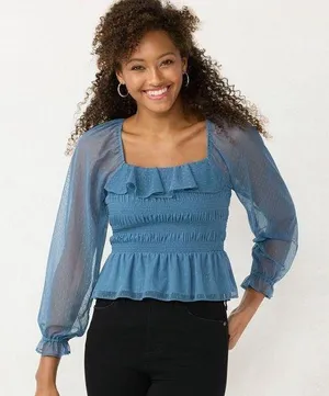 Lauren Conrad Smocked Peplum Ruffle Blouse thumbnail 1