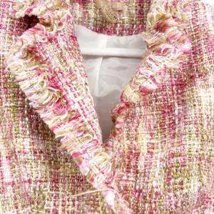 Forever 21 Womens Pink Y2K Tweed Frayed Raw Edge Preppy Academia Blazer Jacket L thumbnail 3